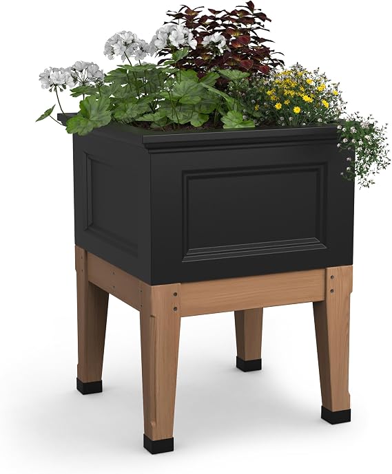 Mayne Fairfield 24in Self-Watering Square Elevated Garden Bed, Black | Self-watering, All season, Fade resistant, Double-wall design, Wood Frame, Built-in Overflow Drainage,