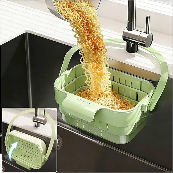 Foldable Hanging Sink Drain Basket No-Drill Removable Sink Filter for Food Scraps Kitchen Food Catcher Trash Catcher Efficient Strainer Solution Collapsible Strainers for Kitchen (Green)