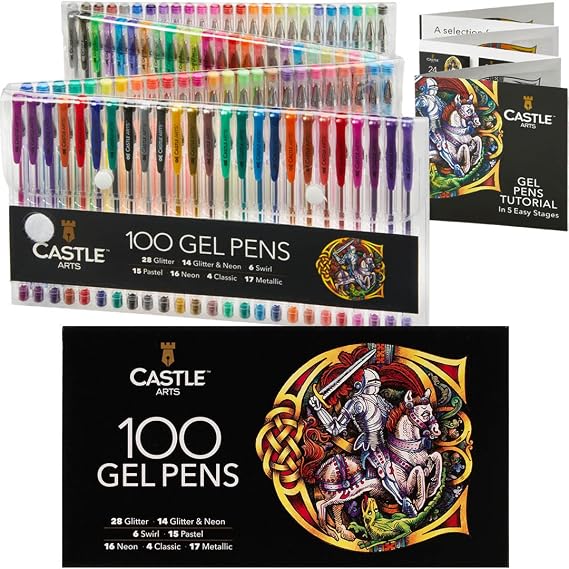 Castle Art Supplies 100 Gel Pens for Adult Coloring Set - Fine Tips