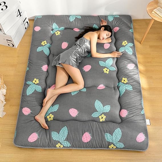 Single/Double Futon Mattress Thick,Padded Japanese Floor Mattress,Roll Up Camping Mattress Floor Lounger Guest Bed Sleeping Pad for Couch Car/Dormitory Room,Flower,135x200cm/53x79