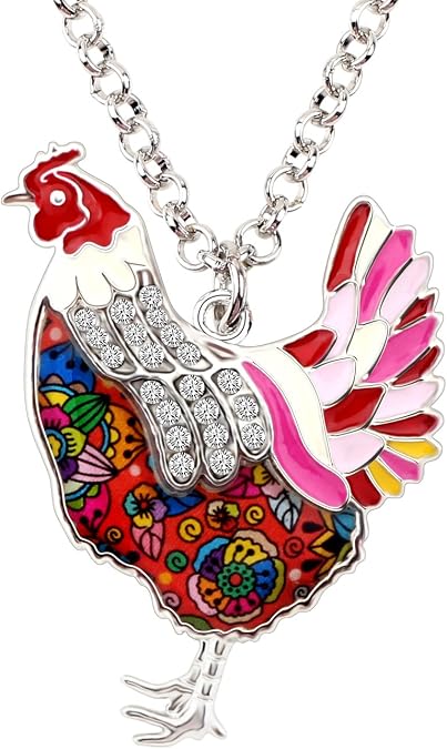 BONSNY Enamel Silvestone Farm Lover Chicken Hen Necklace Pendant Charm Fashion Jewelry for Women Gift