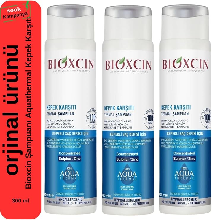 Bioxcin Aqua Thermal Kepek Karşıtı Şampuan, 300ml, 3'lü Set, Tüm Saç Tipleri