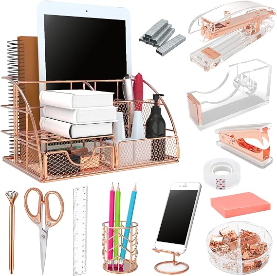 Rose Gold 13PCS Office Desk Organizers Supplies and Accessories
