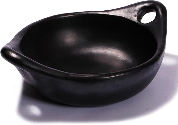 Ancient Cookware, Round Clay Chamba Serving Dish with Handles, Small, 16 Ounces