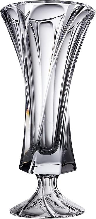 Bohemia Crystal Footed Vase"Mozart", 16"H Decorative Clear Wedding Gift Crystal Flower Vase on a Stem, Elegant Centerpiece Bud Vase