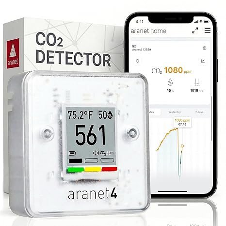 Aranet4 Home: Wireless Indoor Air Quality Monitor for Home, Office or School [CO2, Temperature, Humidity and More] Portable, Battery Powered, E-Ink Screen, App for Configuration & Data History