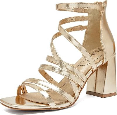 Womens Chunky Heeled Sandals - Square Open Toe Ankle Strappy Dressy Pump Heels Wedding Party Shoes for Women.