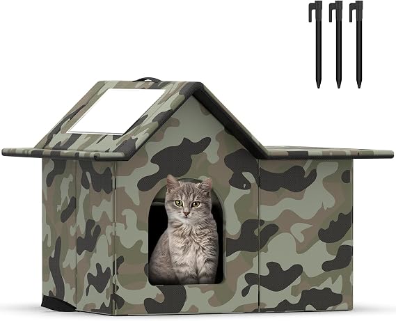 Outdoor Cat House Weatherproof, Large Feral Cat House for Winter, Collapsible Outdoor Cats Shelter in Winter with Door and Soft Mat, Easy to Assemble