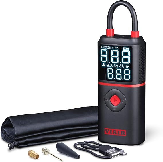 VIAIR EVC - Every Vehicle CarryTM Rechargeable Tire Inflator Portable Air Compressor with LED Light, Electric Air Pump for Cars, Bicycles, Motorcycles, Digital LED Display with preset function