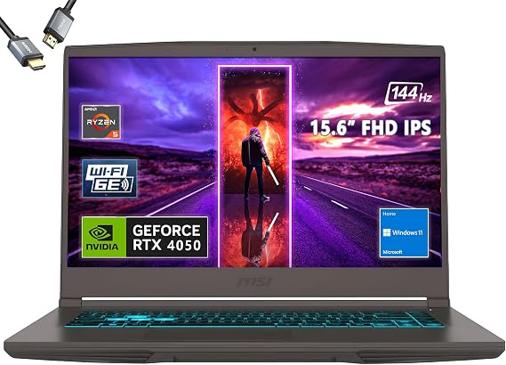 MSI Thin 15 15.6144Hz Gaming Laptop,AMD R5-7535HS,RTX 4050,Window 11,w/HDMI (16GB RAM | 1TB PCIe SSD)
