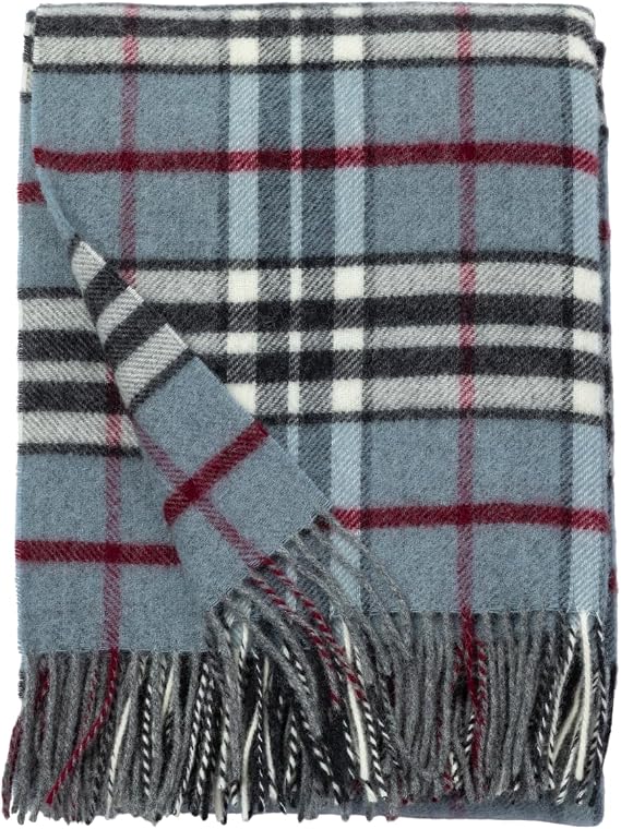 GreaterGood Ukrainian 100% Merino Wool Fringed Throw Blanket Handmade Elegant Durable Fair Trade Artisan Made Cozy Couch Home Decor (Blue Plaid)