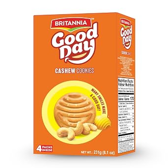 Britannia Good Day Cashew Cookies, 231g 8.1 oz Crunchy Cashew Biscuits, Perfect Tea-Time & Anytime Snack