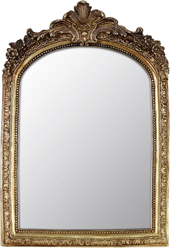 Decorative Arched Mirror, Vintage Gold Resin Frame, 6.8 x 10 inches, Wall or Tabletop (Vintage Gold, 6.8 X 10 inches)