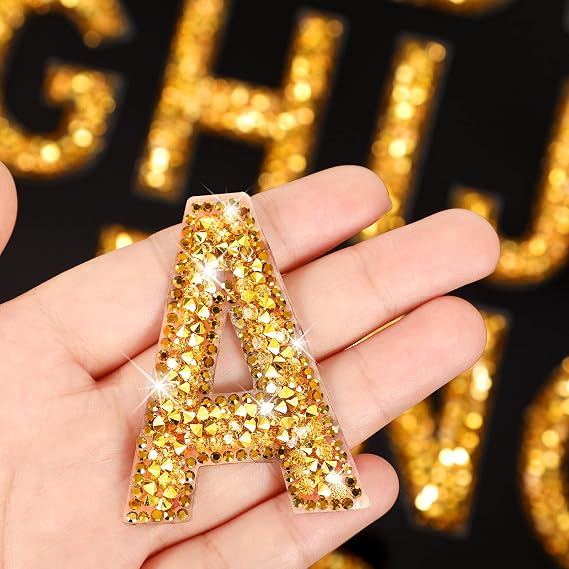 Waydress 26 Pcs Rhinestone Iron on Patch Letters,Solid Style,Gold | A-z Pearl Bling Rhinestone Letter, Glitter Alphabet Applique, Rhinestone Pearl English Letter, DIY Craft, Clothing Bags Hats