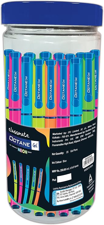 Classmate Octane Gel Pen- Neon Series (Blue)- Pack of 25 + 10 Gel Refills FREE