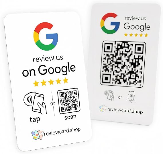 Tap to Review Cards (1-Pack) Tap for Instant Reviews - All Phones Compatible - Reusable Smart Tap NFC & QR - Boost Business Reviews - Powered by Review Card (1-Pack Google Review Card)