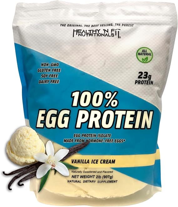Healthy 'N Fit 100% Egg Protein- Vanilla Ice Cream (2lb): 100% Egg White Protein Plus Natural Peptides. Pure, All Naturally Sweetened Protein