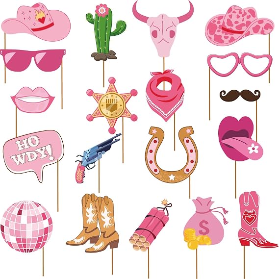 19 Pieces West Cowgirl Photo Booth Props Kit, Cowgirl Western Party Decorations Selfie Props for Western Cowboy Theme Party Favors Supplies (Cowgirl)