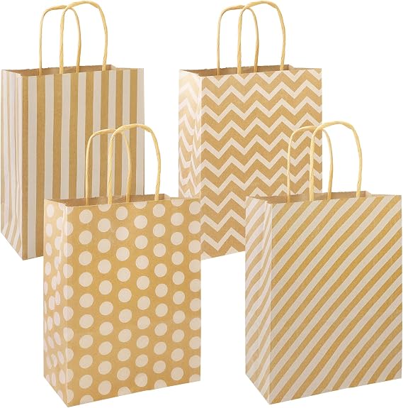 10 PCS Brown Paper Party Bags With Twist Handles,Kraft Medium Gift Bag | 120GSM 22 x 16 x 8 cm 4 Styles Upgraded Kraft Party Bags for Shopping,Christmas,Easter,Birthday Parties,Merchandise Retail