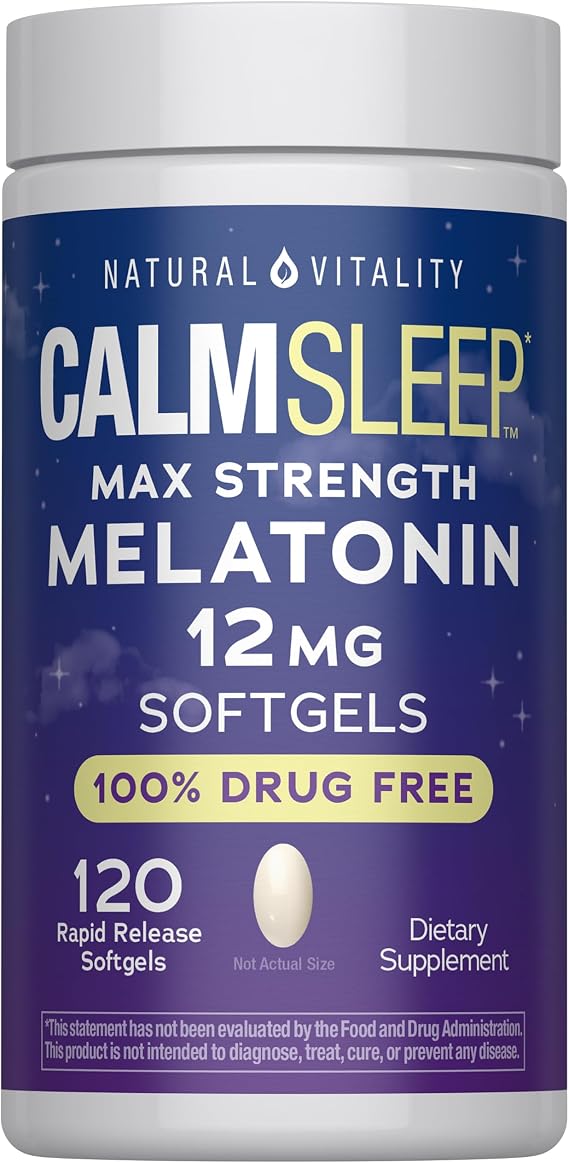 Natural Vitality Melatonin Softgels | 12mg Maximum Strength Supplement