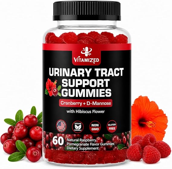 Cranberry Gummies with D-Mannose, Urinary Flush w Hibiscus Powder, 60 Count