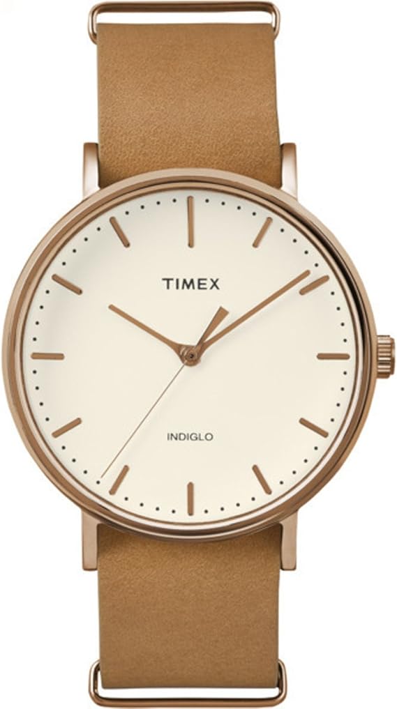 Timex 'Weekender Fairfield' Quartz Brass and Leather Casual Watch, Color:Brown (Model: TW2P912009J)