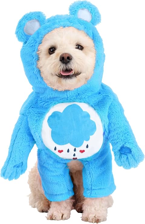 Fun Costumes Care Bears Grumpy Dog Costume with Hooded Shirt, Soft Ears, and Stuffed Arms - Officially Licensed Pet Costume, Medium