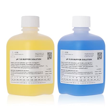 pH 7 and 10 Buffer Solutions, 2 Liters, pH Meter Calibration Solutions, NIST Traceable Reference Standards, Designed for All pH Meters, pH Buffer Combo, 2 Quarts