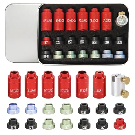 Bullet & Headspace Gauge Comparator Kit 14 Inserts & 6 Bushings, Precision Reloading Gauge Tool with Tin Box, Durable Comparator Equipment for Caliper Measurement and Consistent Headspace Setup