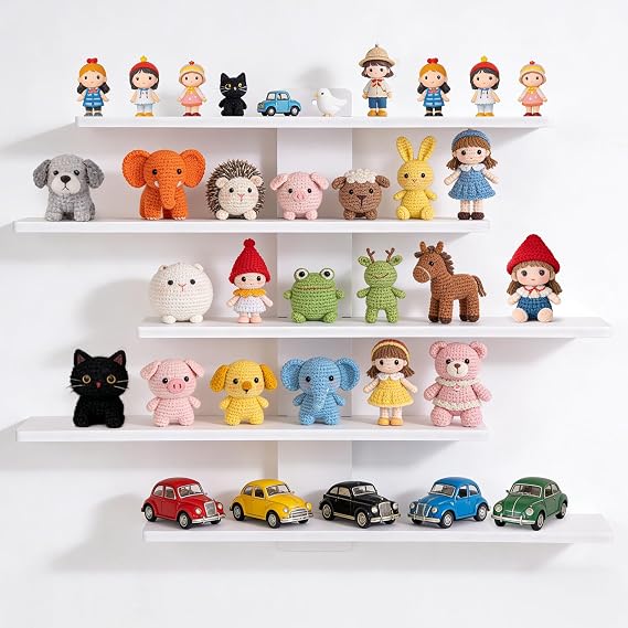 5 Tier No Drill Floating Wall Shelves, Mini PVC Wood-Plastic Display Rack, Max 0.5kg Per Layer, Small Decor Storage for Bedroom Bathroom Kitchen
