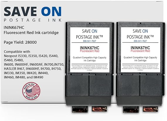 (2 Pack Compatible ININK67HC Quadient Neopost Compatible Ink Cartridge - High Capacity for in Series 600/700/750 Mailing Machine Bases