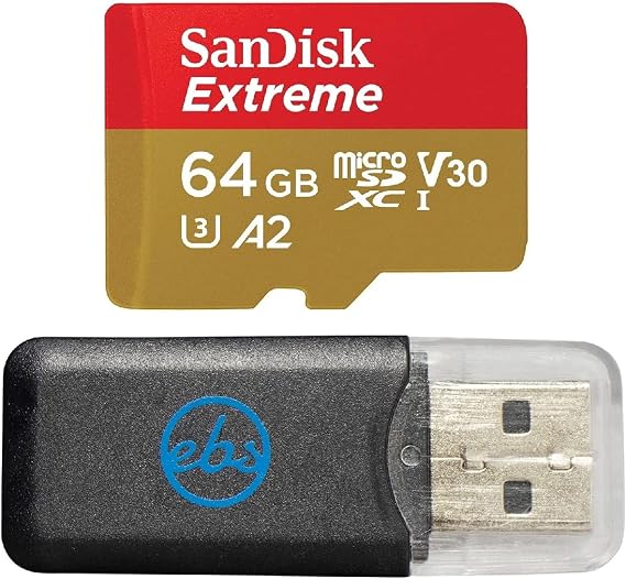 SanDisk MicroSD Extreme 64GB Memory Card Compatible with Insta360 Cameras | For Go Ultra, X3, X4 and X5 Action Camera SDSQXAH-064G-GN6MN Bundle with 1 Everything But Stromboli MicroSD & SD Card Reader