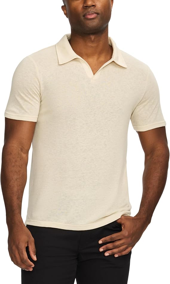 SAKS Fifth Avenue Mens Short Sleeve LinenBlend Johnny Collar Knit Polo