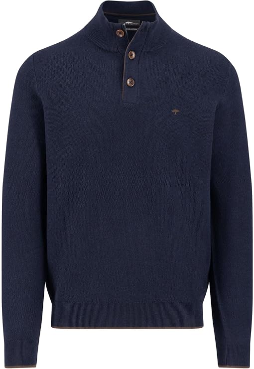 FYNCH-HATTON Cotton Pullover with Button Down and Stand-Up Collar