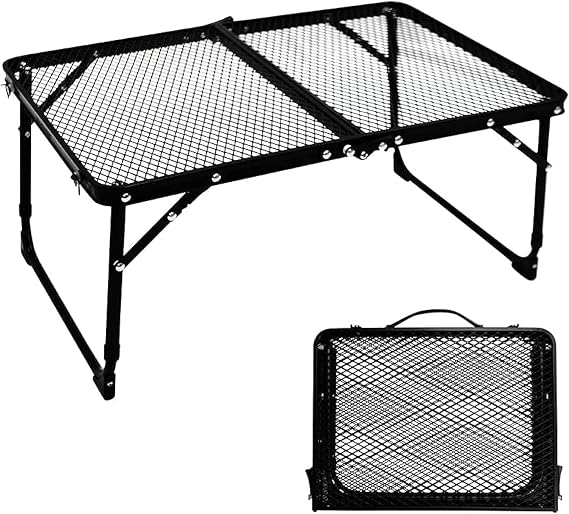Camping Table - Small Folding Picnic Table with Adjustable Height and Mesh Top