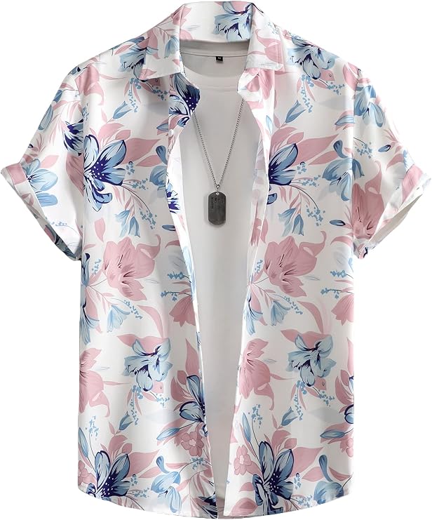 OYOANGLE Men's Short Sleeve Hawaiian Shirt Paisley Print Casual Button Down Aloha Shirt
