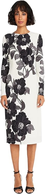 Maggy London Womens Long Sleeve Floral Printed SheathCocktail Dress