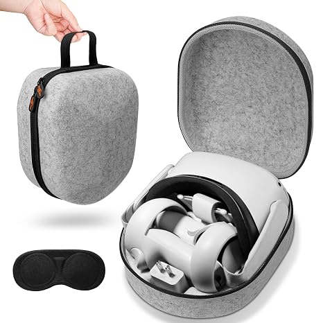 sarlar Hard Carrying Case for Meta/Oculus Quest 2 VR Headset, Touch Controller, Original Fabric Head Strap, Precise Slots, Odor Felt with Lens Protector Cover, Portable Protection for Travel
