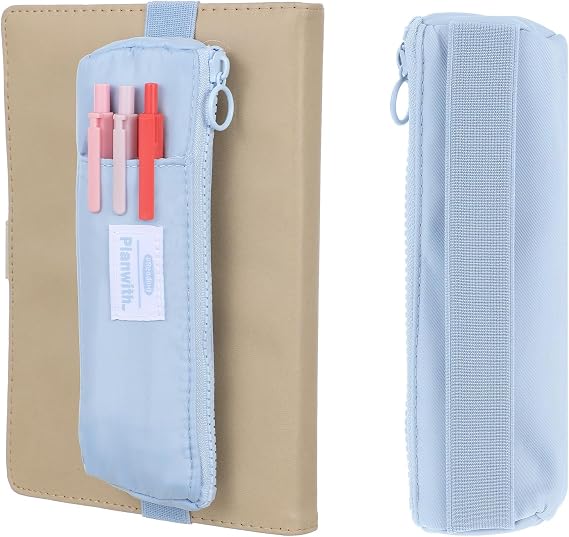 Elastic Pen Holder for Notebook, Zipper Notebook Pencil Pouch Small Pencil Holder Pouch with Adjustable Elastic Band Slim Pencils Bag Journal Pen Holders for Office Home Stationary Supplies(Blue)
