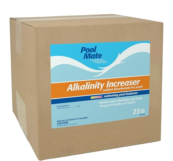 Pool Mate 25-Pounds Premium Alkalinity Increaser for Swimming Pools | 100% Sodium Bicarbonate, Alkalinity Up, Easy To Use, Works Fast, 11 ounces raises alkalinity 10 ppm per 5,000 gallons