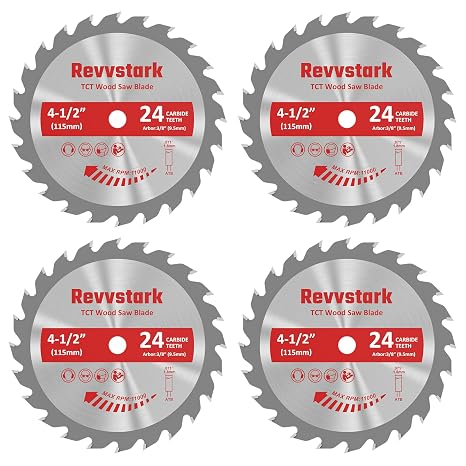 4 Pack 4 1/2 Inch 24T Circular Saw Blade for Various Wood Cutting | 3/8" Arbor, Carbide Tipped Teeth, Compact TCT Saw Blades for Cutting Wood, Plastic and Composite Materials