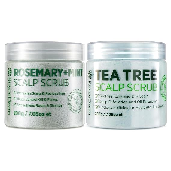 RoyceDerm Tea Tree Scalp Scrub with Rosemary Mint Scalp Scrub Bundle - Pre Shampoo Exfoliating Scalp Treatment for Oily, Dry, Flaky and Itchy Scalp Care Deep Cleansing, Refreshing