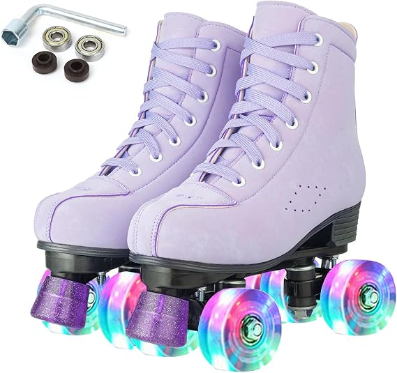 YYW Roller Skates for Women Girls High Top Shoes Men Double Row Shiny Four Wheel Unisex PU Roller Derby Skates for Kid Beginner Indoor Outdoor
