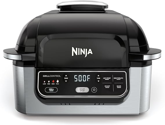 Ninja Foodi Indoor Grill & Air Fryer | 5-in-1 Grill, Air Fry, Roast, Bake, Dehydrate | Cyclonic Grilling Technology | XL Capacity | Dishwasher Safe Parts | Black/Grey | AG301