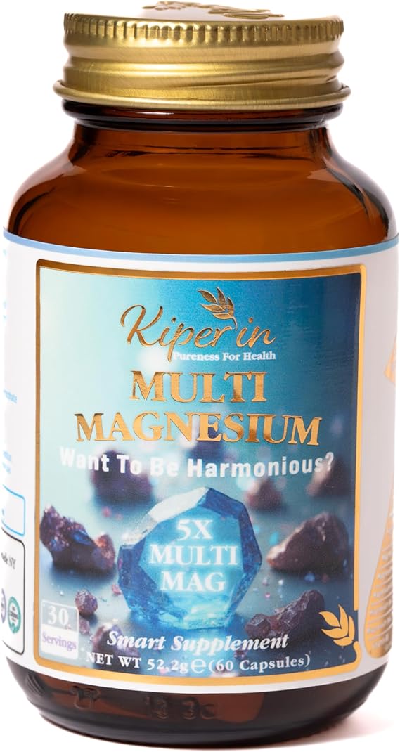 Kiperin 5x Multi Magnezyum Kompleksi Akıllı Takviye | Klinik Olarak Kanıtlanmış | Taurat, Bisglisinat, Malat, Sitrat, L-Threonat + B6 | Uyku, Stres Rahatlatma, Kas, Sinir & Kalp Sağlığı..| 60 Kapsül