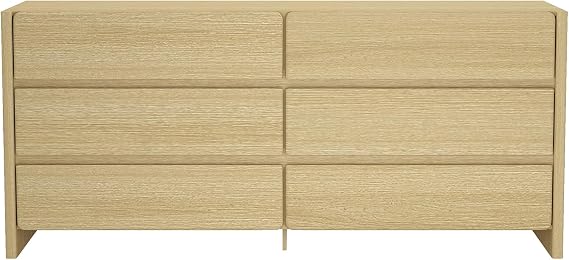 Manhattan Comfort Linda Dresser, Extra Wide 72" 6 Drawer Dresser, Rounded Edges, Handle-Free, Modern Chest Storage Organizer, Large TV Stand for Bedroom, Closet or Entryway in Natural Oak