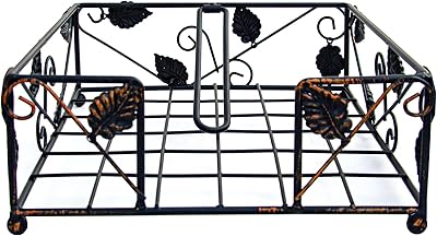 Rustic Iron Napkin Holder with Secure Pivoting Arm Black with Bronze Leaves IndoorOutdoor Decor by Maypes