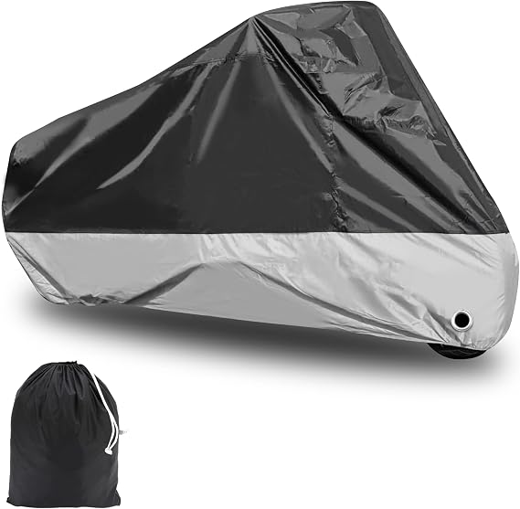 L Motorcycle Cover Fit for Harley Davidson Ultra Classic, Waterproof Large for Street Glide for Electra for Touring FLHTCU for Road King for GL for Honda for Goldwing Outdoor Weather (Black Grey)