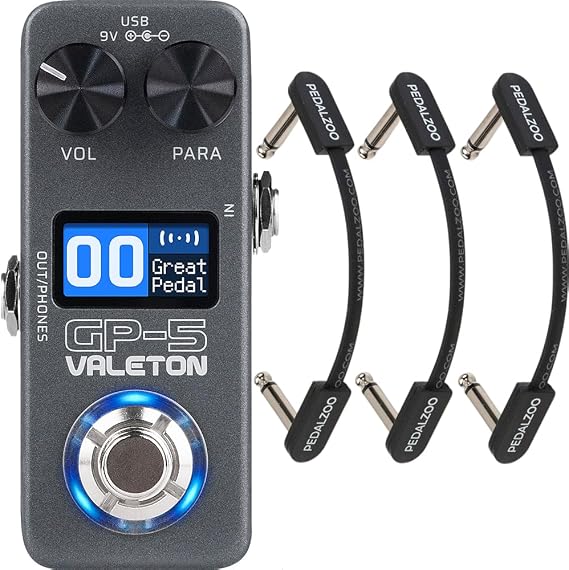 Valeton GP-5 Compact Multi-Effects Processor and Pedalzoo Flat Patch for Guitar Effects Pedals 3 Inch (3-pack) Bundle
