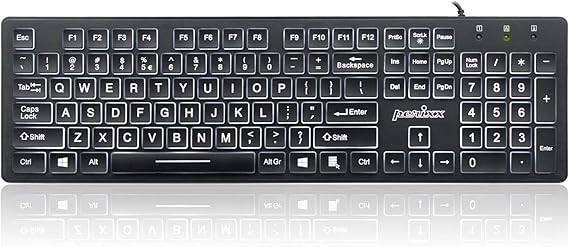 Perixx PERIBOARD-317 Wired USB Big Font Keyboard with White LED Backlight US Layout